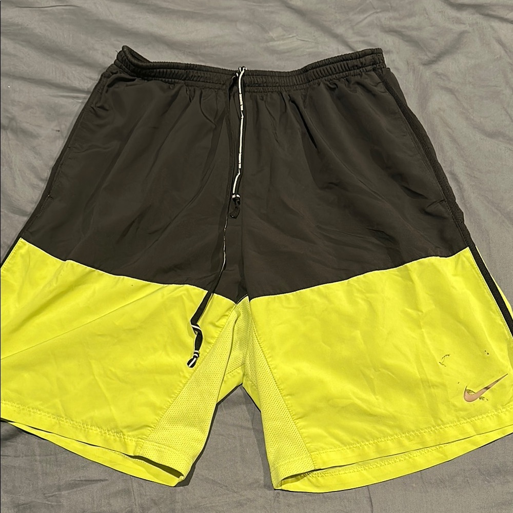 Nike Black and Neon Yellow Athletic Shorts